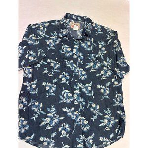 Wrangler Western Wear Pearl Snap Blue Flower Print Short Sleeve Size Xl